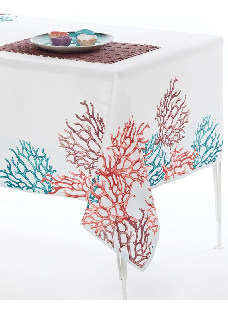 ايس هوم Coral Pattern 145X200 Stain-Proof Honeycomb Fabric Tablecloth