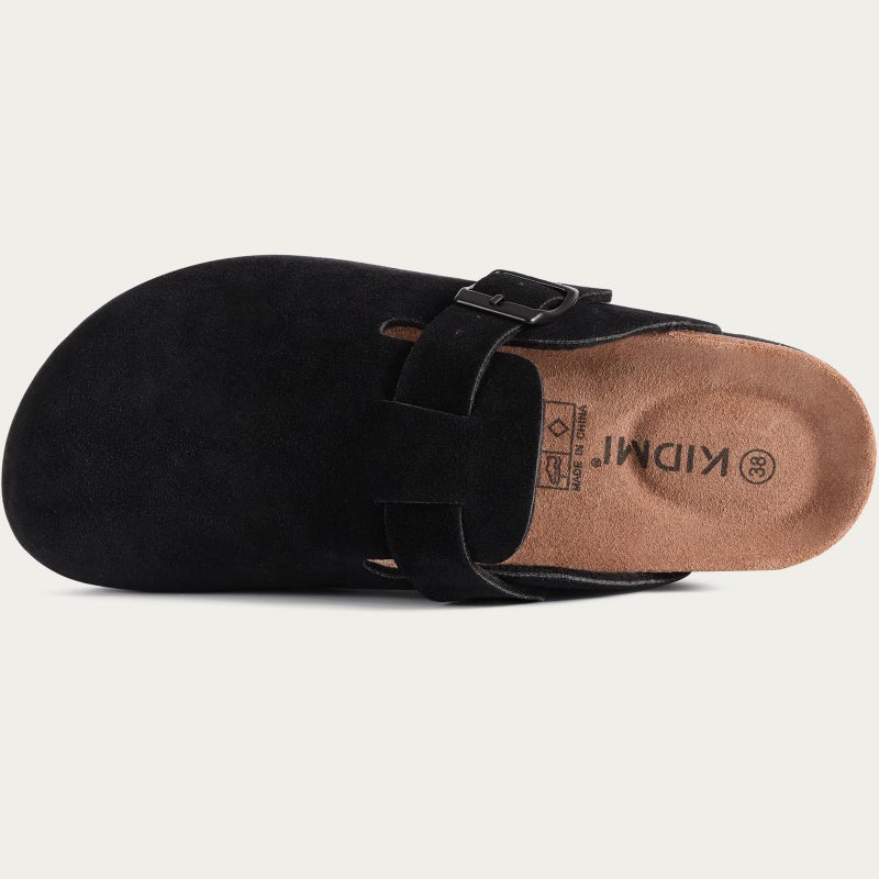KIDMI Unisex Vegan Suede Clogs Leather Mules Womens Mens Cork Footbed Potato Shoes with Arch Support, Vegan Suede Black, Size 44 - Image 3