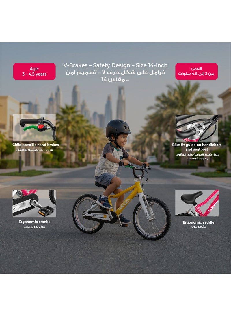 Woom GO 2 Kids Pedal Bike|14-Inch Lightweight Children’s Bicycle for Ages 3-4.5 Years|Balance to Pedal Transition with V-Brakes & Safety Design - Image 3