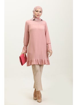Sefa Merve Bürümcük Fabric Gathered Hem Tunic 0404DA-08 Dusty Rose  - Image 2