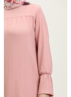 Sefa Merve Bürümcük Fabric Gathered Hem Tunic 0404DA-08 Dusty Rose  - Image 4