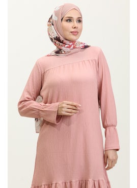 Sefa Merve Bürümcük Fabric Gathered Hem Tunic 0404DA-08 Dusty Rose  - Image 3
