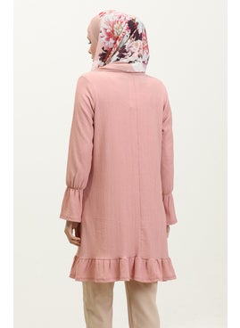 Sefa Merve Bürümcük Fabric Gathered Hem Tunic 0404DA-08 Dusty Rose  - Image 5