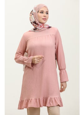 Sefa Merve Bürümcük Fabric Gathered Hem Tunic 0404DA-08 Dusty Rose  - Image 1