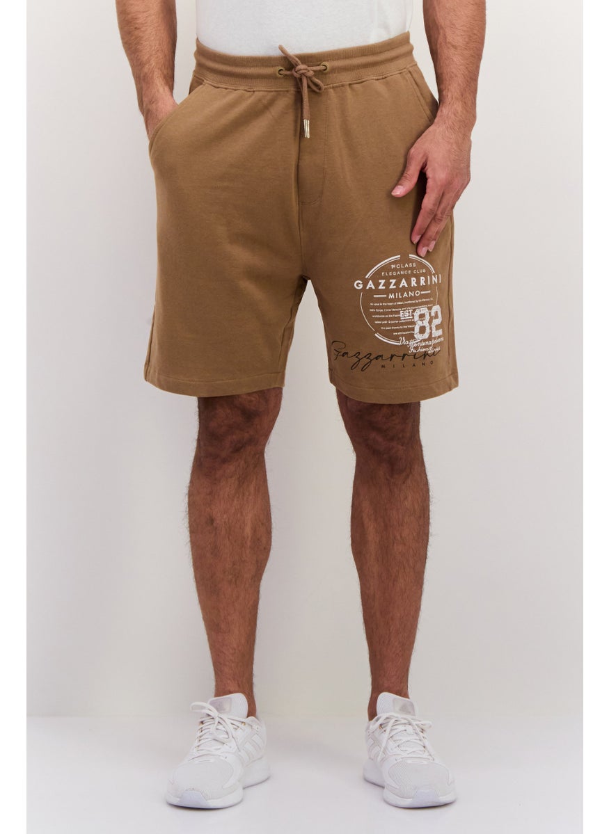 Gazzarrini Men Drawstring Graphic Print Basic Shorts, Brown  - Image 1