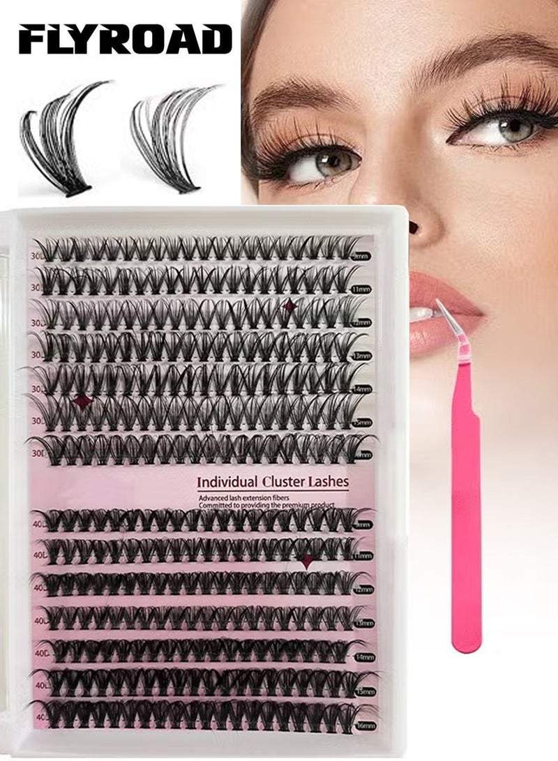 Lash Extension Kit DIY 280pcs Lash Clusters Eyelash Extension Kit, 9-16mm 30D 40D Individual Lashes Kit with Lash Tweezers - Image 1