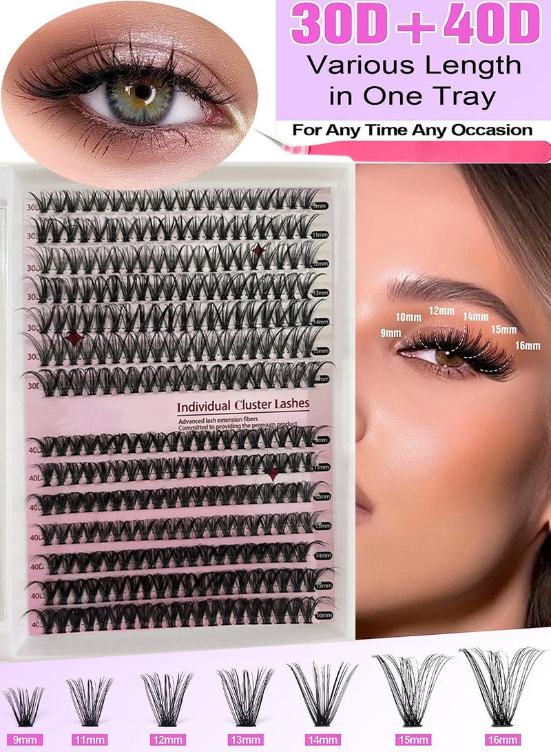 Lash Extension Kit DIY 280pcs Lash Clusters Eyelash Extension Kit, 9-16mm 30D 40D Individual Lashes Kit with Lash Tweezers - Image 1