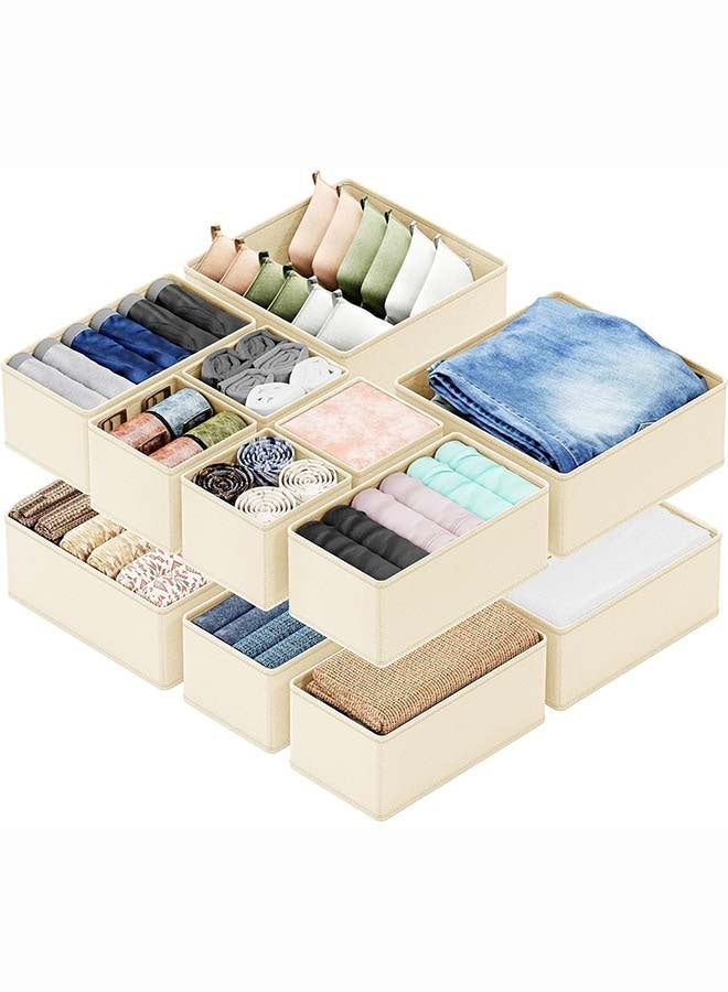 YIM-VIBEHAUS Drawer Organizer, 12 Pack Wardrobe Organiser Clothes Organizer Closet Organizer and Organizer Storage for Clothing, Baby Clothes, Underwear, Socks (Beige) - Image 1