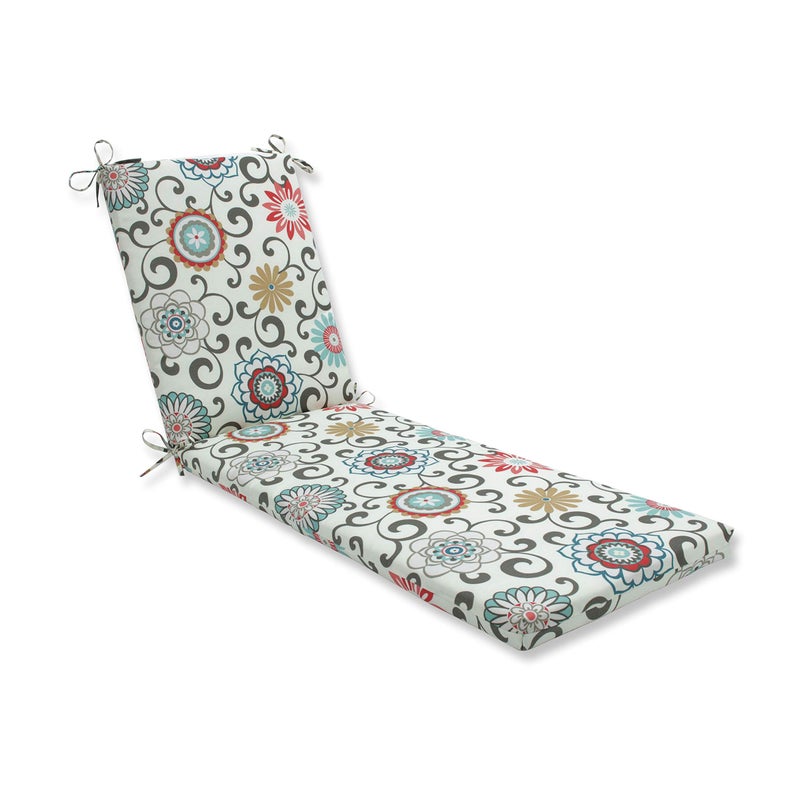 Pillow Perfect Pillow Perfect Floral IndoorOutdoor Solid Back Chaise Lounge Cushion with Ties Plush Fiber Fill Weather and Fade Resistant 80 x 23 BlueBrown Pom Pom Play 
