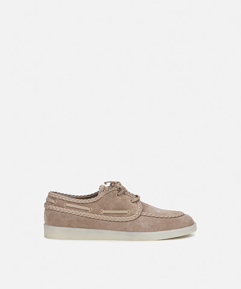 Ipekyol Braided-Trim Suede Boat Shoes