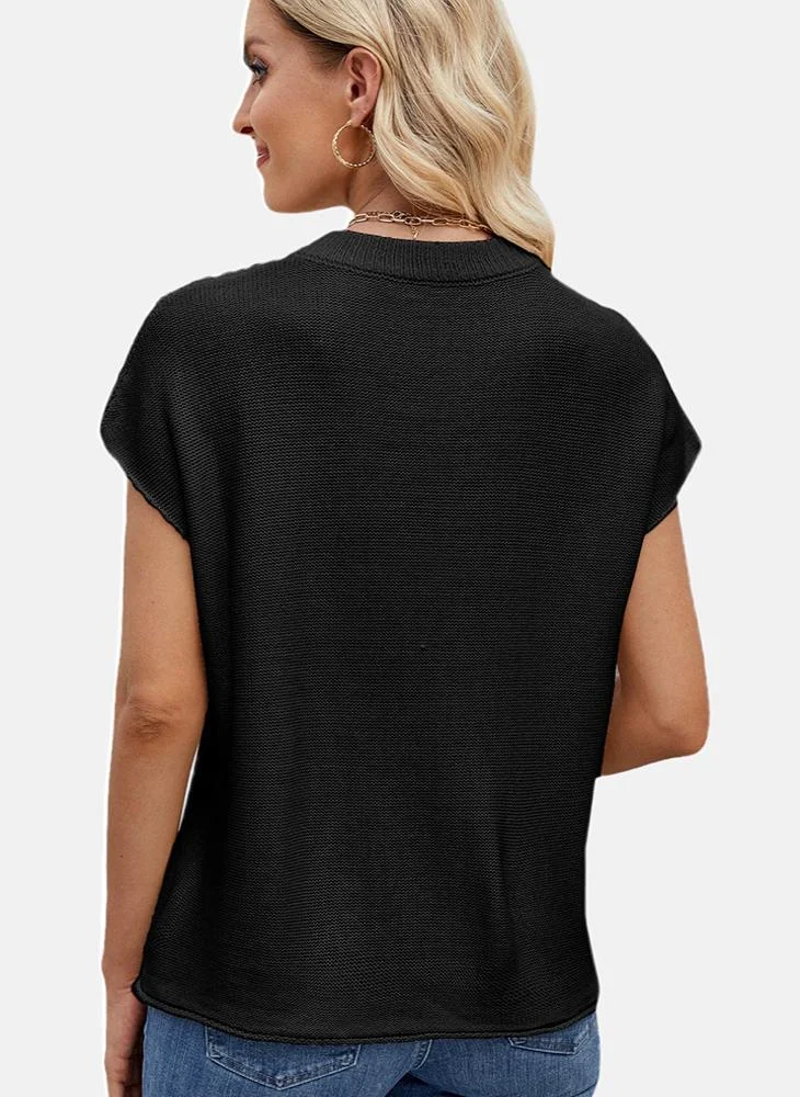 YUNIQEE Black Round Neck Plain Top