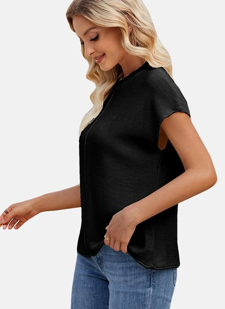 YUNIQEE Black Round Neck Plain Top