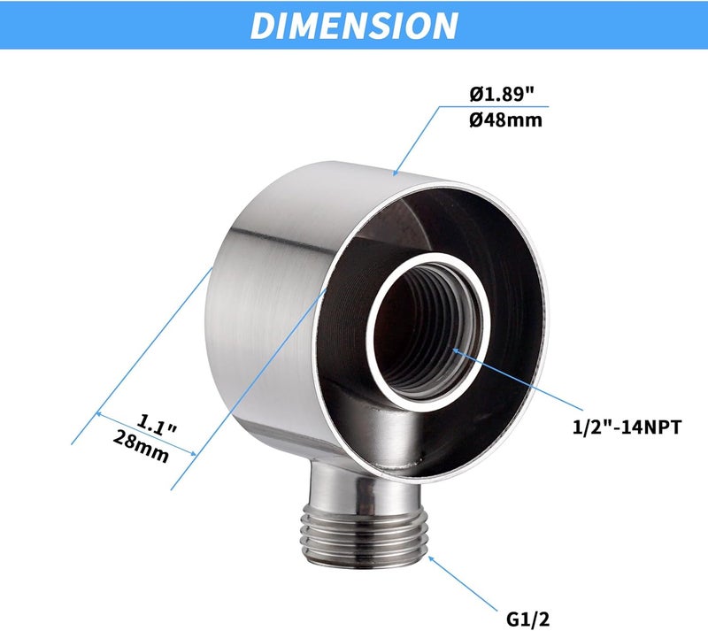 UCLIMAA Wall Supply Elbow for Handshower, Brass Round Wall Mount Shower Hose Connectorm1/2"for Handheld Hand Shower-Brushed Nickel - Image 4