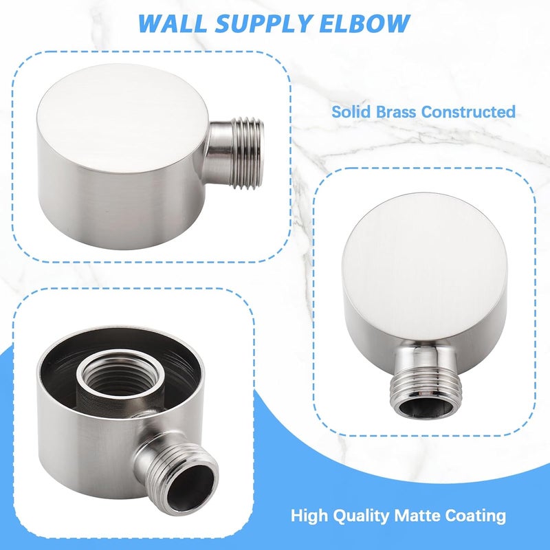 UCLIMAA Wall Supply Elbow for Handshower, Brass Round Wall Mount Shower Hose Connectorm1/2"for Handheld Hand Shower-Brushed Nickel - Image 5