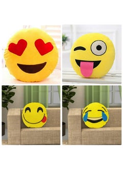 Supreme Home Collective Supreme Home Collective Plush Smiley Emoji Pillow Soft Round Loving heartCrazyFoodieLaugh cry Decorative Cushion 12x12 inches30x30cm Pack of 4 