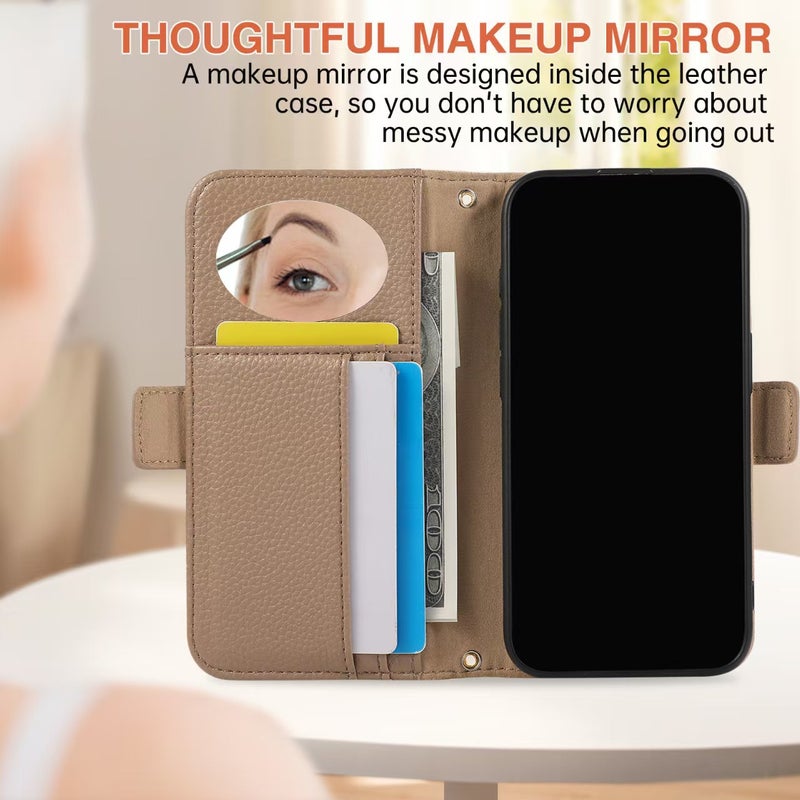 Leather Case Texture for Samsung Galaxy A15 with Lanyard and Card Holder and Kickstand and Mirror in White - Image 4