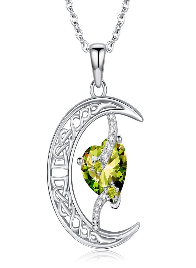 TOUPOP Peridot August Birthstone Necklace Sterling Silver Moon and Star Pendant Necklace Celtic Moon Peridot Jewelry Birthday Mothers Day Gifts for Women Mom Her - Image 1