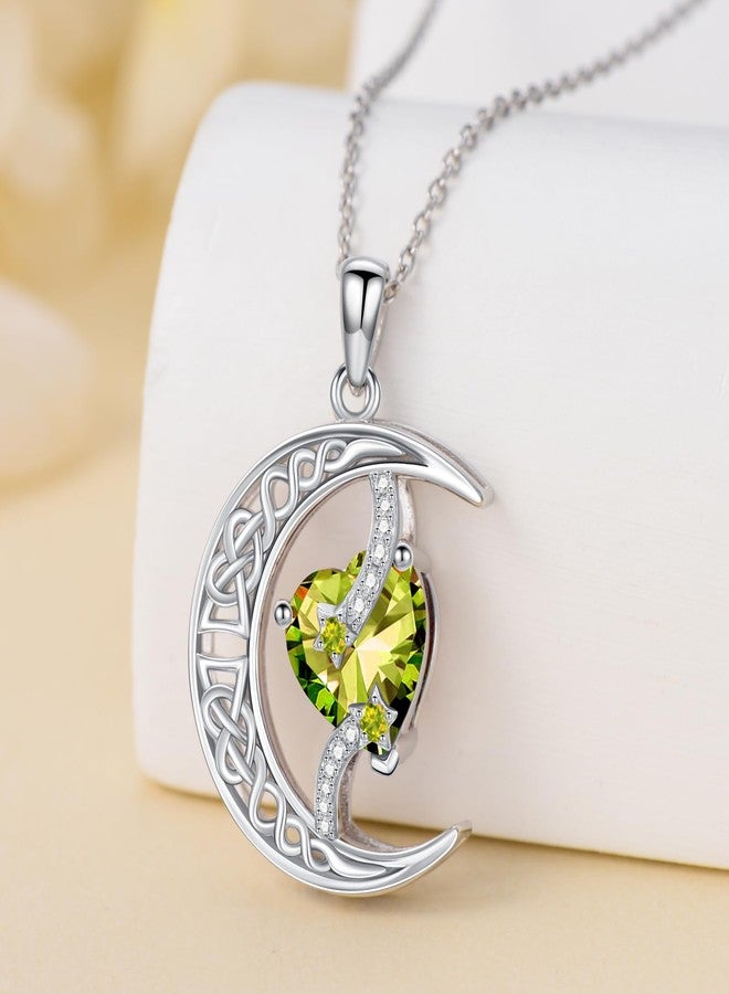 TOUPOP Peridot August Birthstone Necklace Sterling Silver Moon and Star Pendant Necklace Celtic Moon Peridot Jewelry Birthday Mothers Day Gifts for Women Mom Her - Image 4