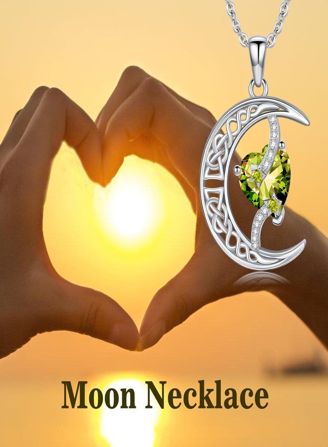 TOUPOP Peridot August Birthstone Necklace Sterling Silver Moon and Star Pendant Necklace Celtic Moon Peridot Jewelry Birthday Mothers Day Gifts for Women Mom Her - Image 3
