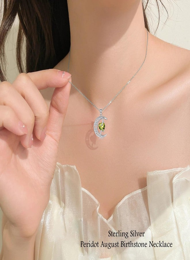 TOUPOP Peridot August Birthstone Necklace Sterling Silver Moon and Star Pendant Necklace Celtic Moon Peridot Jewelry Birthday Mothers Day Gifts for Women Mom Her - Image 2