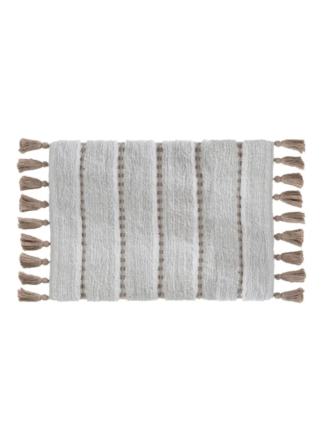 Five Simply Smart Pompom Detail Cotton Bathmat Taupe and White 50 x 75 cm 174631A