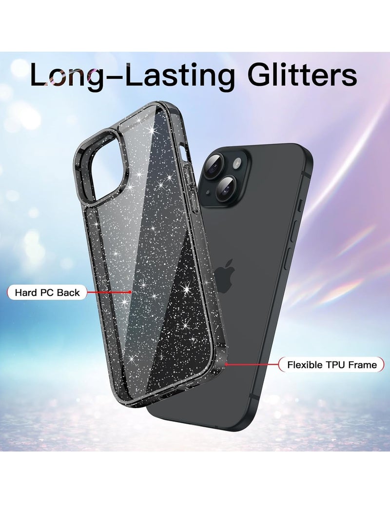 جي تيك حافظة لامعة لهاتف آيفون 15 بلس 6.7 بوصة بلينغ سباركل مقاوم للصدمات غطاء هاتف لامع لطيف للنساء والفتيات باللون الأسود - Image 2