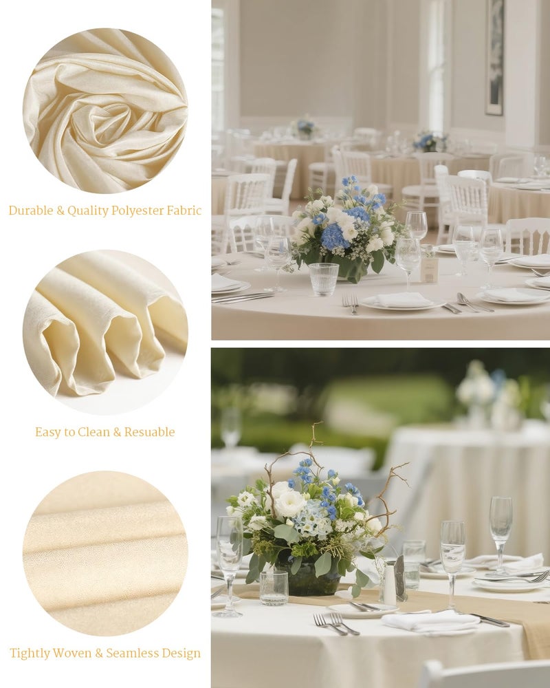BESTVIP 6 Pack 120" Ivory Round Fabric Tablecloths - Polyester Washable Decorative Table Cloth Cover for Wedding, Reception, Banquet, Birthday, Parties, Buffets, Restaurant - Image 2