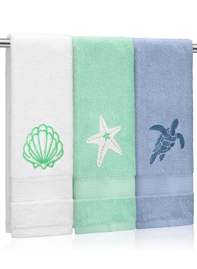 LAIAMER 3 Pack Beach Hand Towels for Bathroom,Coastal Ocean Hand Towels for Bathroom Blue Summer Beach Bathroom Decor 14 x 29Inch Absorbent Soft Cotton for Kitchen Dish Fast Drying Decor - Image 1