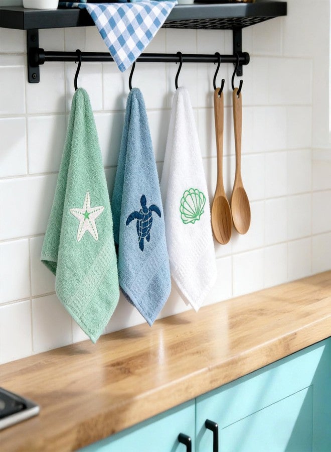 LAIAMER 3 Pack Beach Hand Towels for Bathroom,Coastal Ocean Hand Towels for Bathroom Blue Summer Beach Bathroom Decor 14 x 29Inch Absorbent Soft Cotton for Kitchen Dish Fast Drying Decor - Image 5