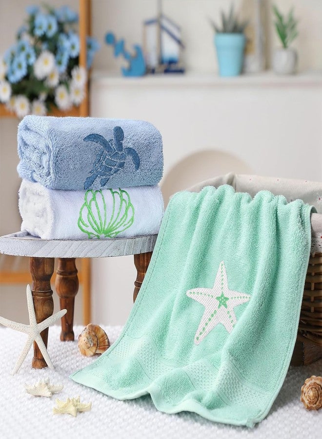 LAIAMER 3 Pack Beach Hand Towels for Bathroom,Coastal Ocean Hand Towels for Bathroom Blue Summer Beach Bathroom Decor 14 x 29Inch Absorbent Soft Cotton for Kitchen Dish Fast Drying Decor - Image 4