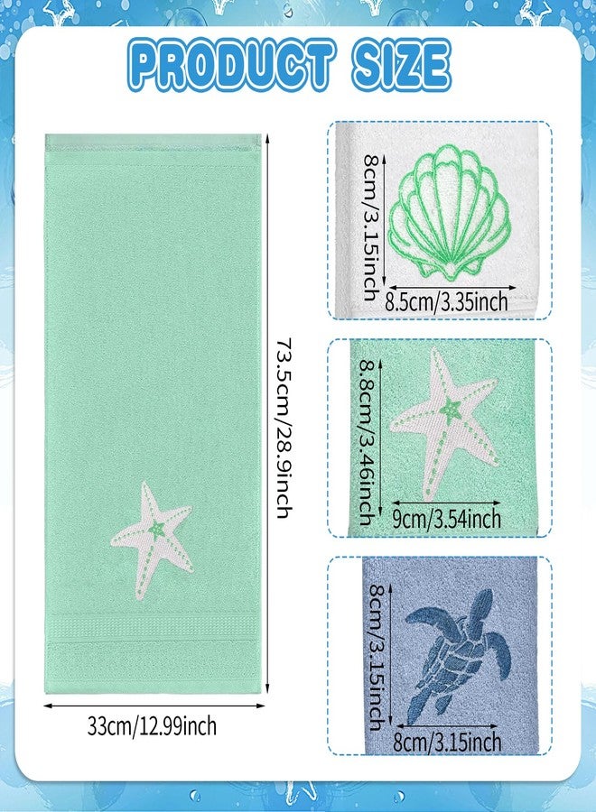 LAIAMER 3 Pack Beach Hand Towels for Bathroom,Coastal Ocean Hand Towels for Bathroom Blue Summer Beach Bathroom Decor 14 x 29Inch Absorbent Soft Cotton for Kitchen Dish Fast Drying Decor - Image 2