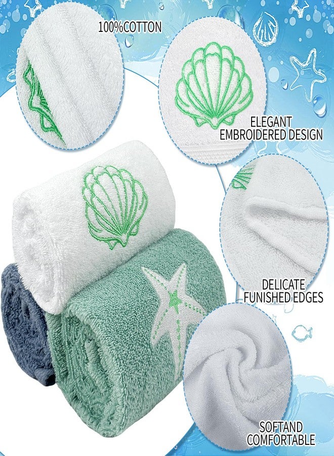 LAIAMER 3 Pack Beach Hand Towels for Bathroom,Coastal Ocean Hand Towels for Bathroom Blue Summer Beach Bathroom Decor 14 x 29Inch Absorbent Soft Cotton for Kitchen Dish Fast Drying Decor - Image 3