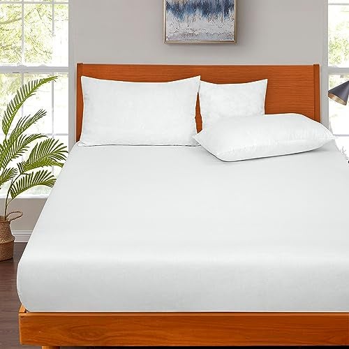 ROYALE LINENS 300 Thread Count 100% Long Staple Combed Cotton Fitted Sheet Queen - Super Soft Deep Pocket Bottom Sheet - Fitted Sheets Only - Elastic Sheets (Queen, White) - Image 5