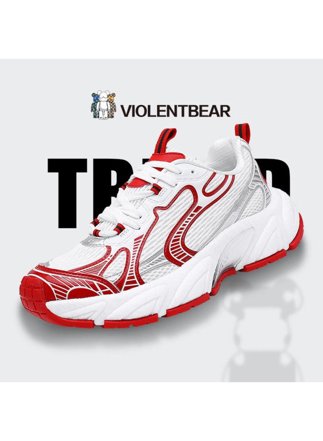Violentbear Men's Casual Shoes Spring New Breathable Comfortable Lightweight Luxury Trendy Versatile Couple Soft Elastic Sole White Red Size 36