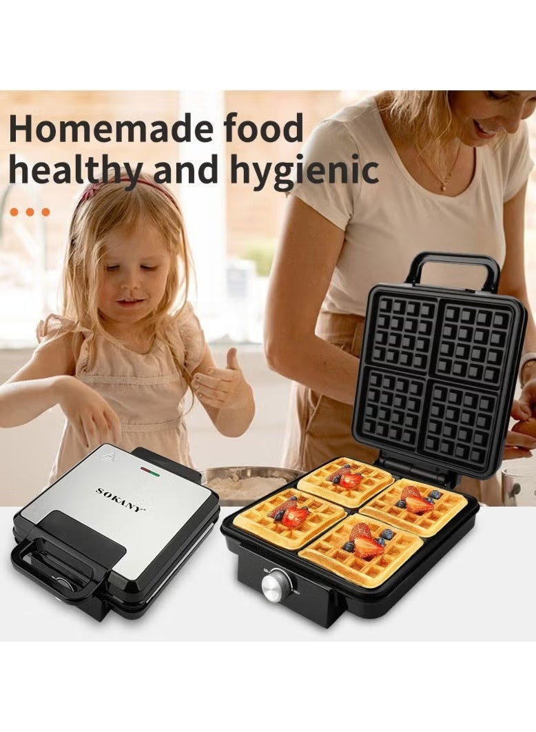 sokany Electric Waffle Maker, 1500w 4 Slice Non-stick Teflon Plates, Adjustable Temperature Control, Sk-08031 - Image 2