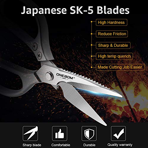 ONEBOM Kitchen Shears 2 Pack,Multi-Function Kitchen Scissors Heavy Duty Sharp 304 Stainless Steel, Apartment Kitchen Accessories Cooking Shears for Chicken,Meat,Fish,Poultry(Sliver) - Image 2