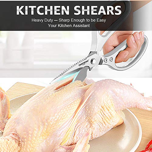 ONEBOM Kitchen Shears 2 Pack,Multi-Function Kitchen Scissors Heavy Duty Sharp 304 Stainless Steel, Apartment Kitchen Accessories Cooking Shears for Chicken,Meat,Fish,Poultry(Sliver) - Image 3