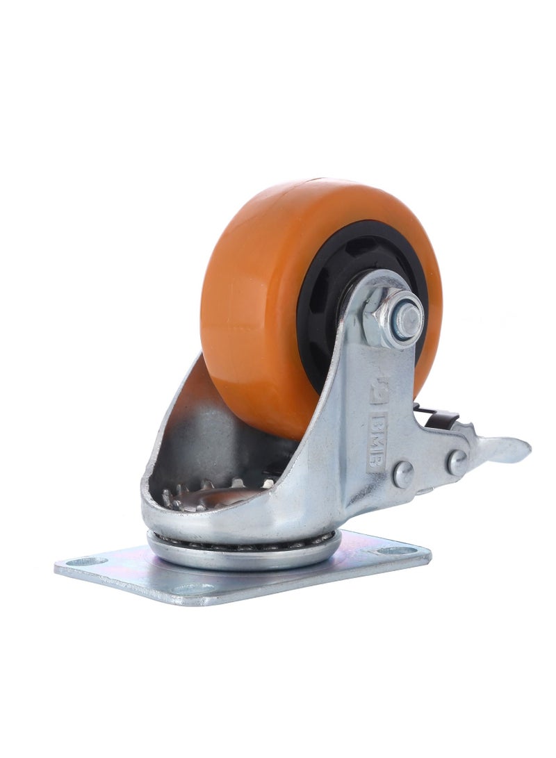 BMB tools 2-Piece 75mm Orange PVC Medium Duty Caster Double Ball Bearing - Swivel with Brake - Plate - Image 2