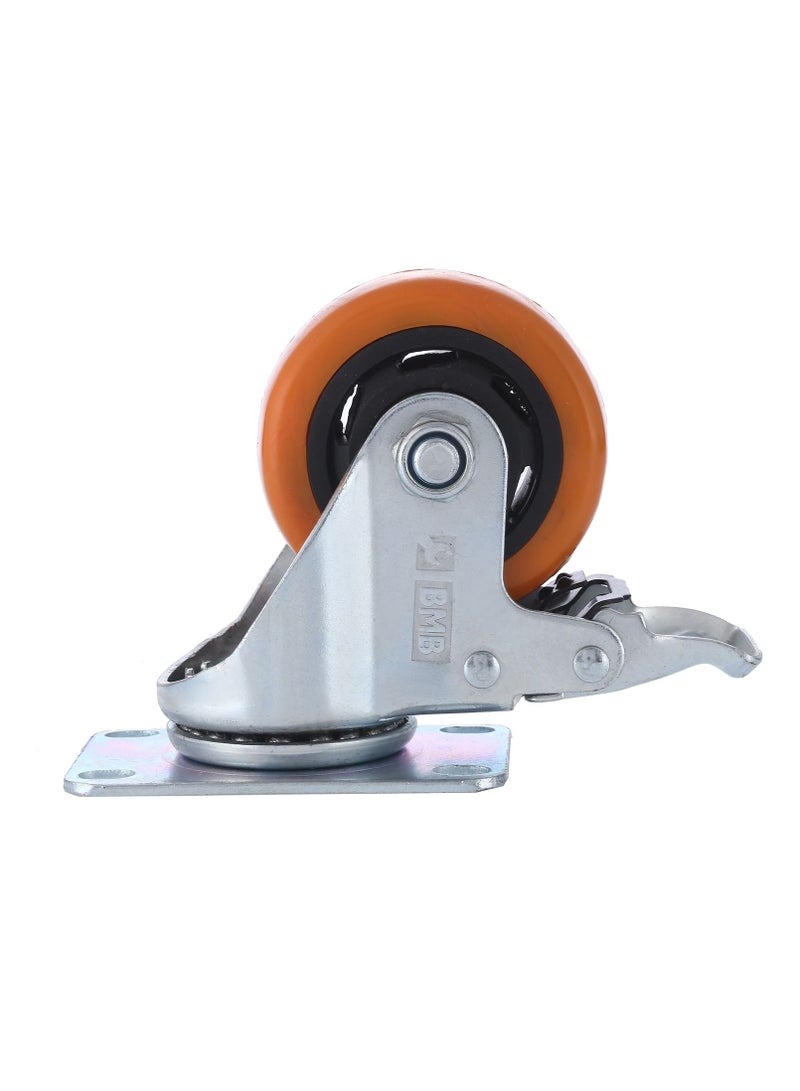 BMB tools 2-Piece 75mm Orange PVC Medium Duty Caster Double Ball Bearing - Swivel with Brake - Plate - Image 3