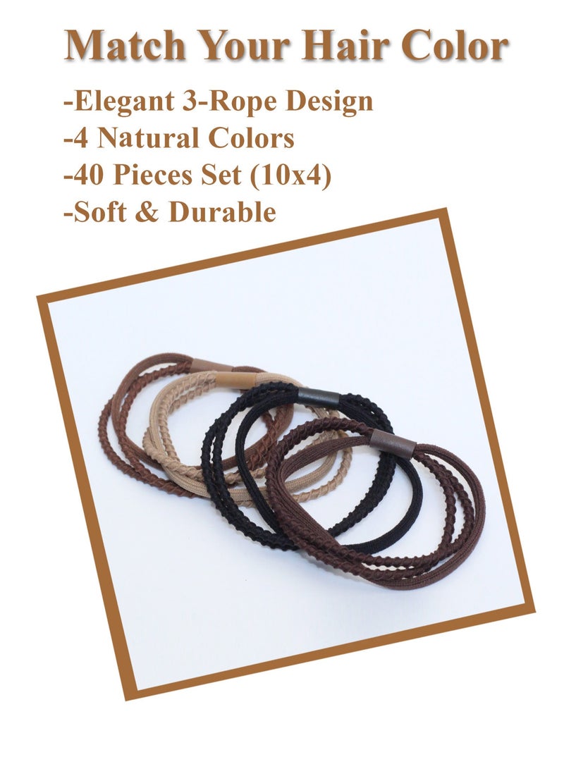 Lelet 40 Pcs Ponytail Holders – 3-Rope Elastic Hair Ties for Women & Girls | Soft, No-Pull Hair Bands | 4 Natural Colors | Durable, Strong Grip Hair Accessories | 2.36 Inch | For All Hairstyles - Image 3