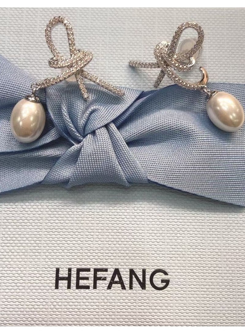 HEFANG Light Luxury Personalized White Moonlight Ribbon Earrings  - Image 2