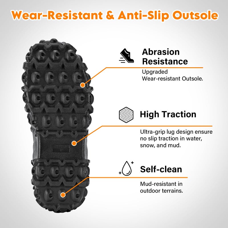 Showave Men's Ankle Rain Boots Waterproof Rubber Garden Boots Durable Slip on Rain Shoes for Outdoor Mud Yard Chore, Black - Image 5