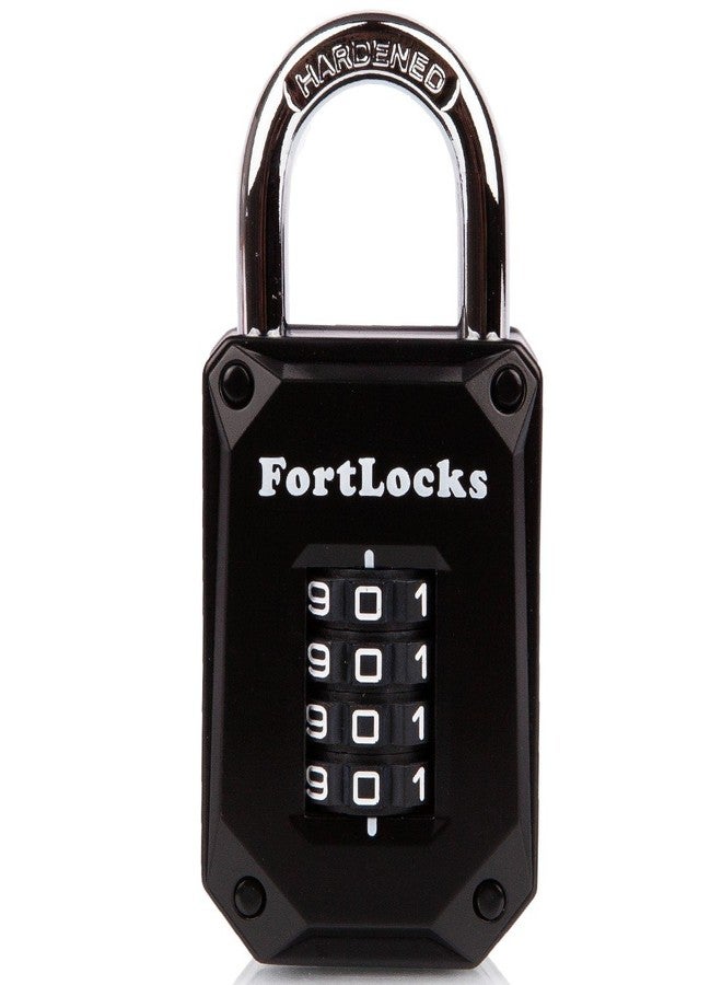 FortLocks Gym Locker Lock - 4 Digit, Heavy Duty, Hardened Stainless Steel, Weatherproof and Outdoor Combination Padlock - Easy to Read Numbers - Resettable and Cut Proof Combo Code - 1 Pack Black - Image 4