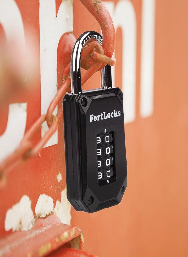 FortLocks Gym Locker Lock - 4 Digit, Heavy Duty, Hardened Stainless Steel, Weatherproof and Outdoor Combination Padlock - Easy to Read Numbers - Resettable and Cut Proof Combo Code - 1 Pack Black - Image 2