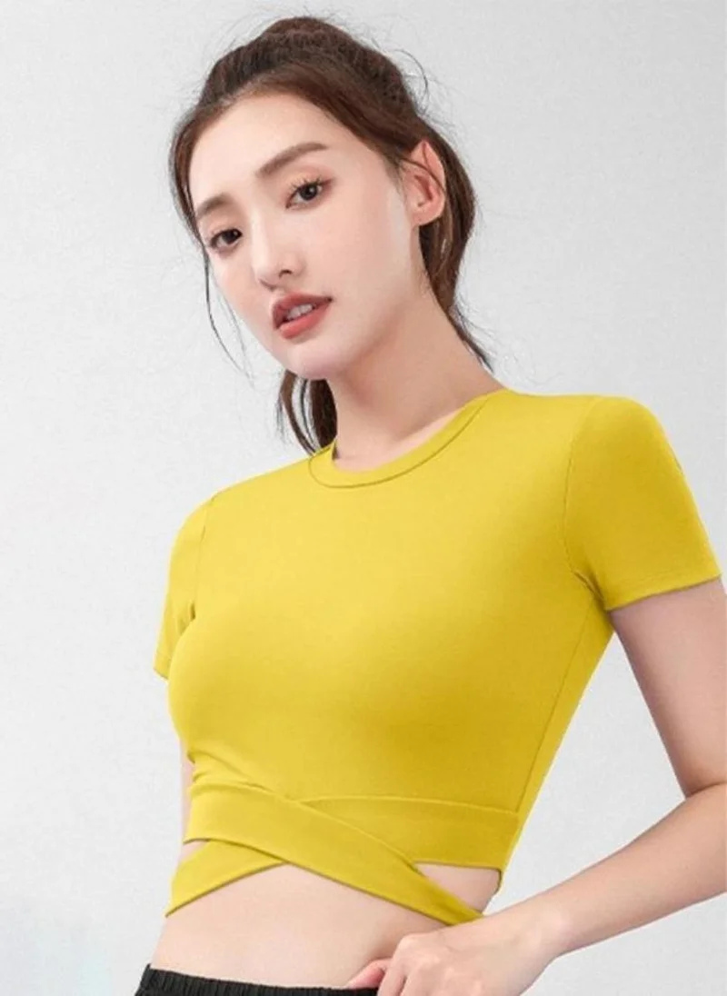 YUNIQEE Yellow Solid Regular Crop Top
