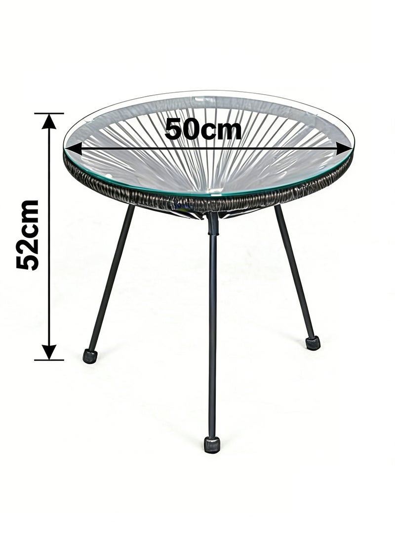 Noon East 3 Piece Metal Outdoor Patio Set, includes 2 Eggs Rattan Chairs and 1 Table with Temper Glass Top, perfect for Outdoor and balcony, Black - Image 5