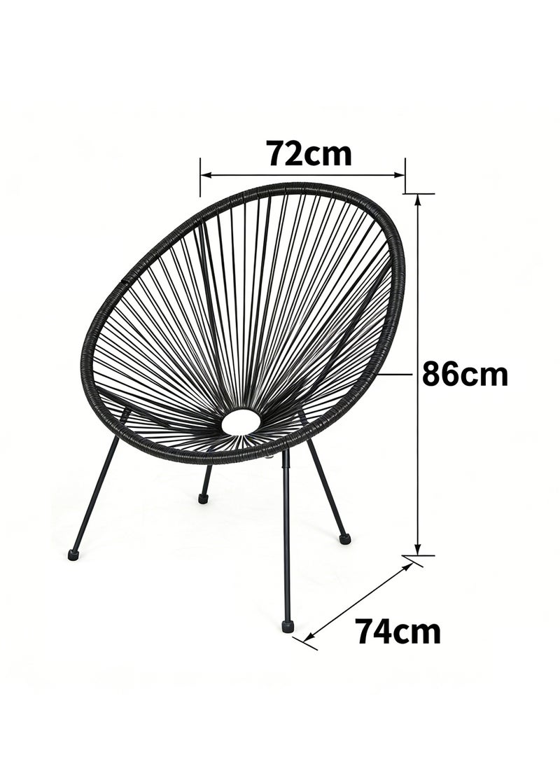 3 Piece Metal Outdoor Patio Set, includes 2 Eggs Rattan Chairs and 1 Table with Temper Glass Top, perfect for Outdoor and balcony, Black image 7