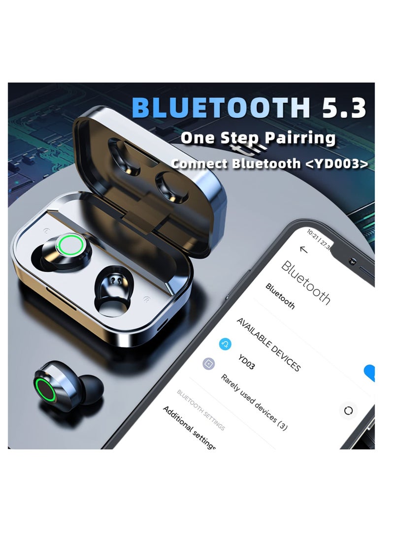 Excefore Wireless Earbuds, Bluetooth 5.3 in Ear Headphones Built-in Microphon, HiFi Stereo Sound, LCD Recharger Case, in-Ear Headphones with LED Display Touch Control, for Sports, Work, Gym(Black)  - Image 2