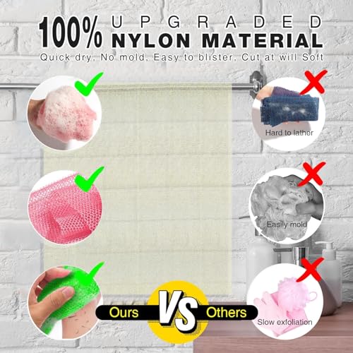 UJFQBH 4 Pieces African Net Sponge African Net Long Net Bath Sponge Exfoliating Shower Body Scrubber Back Scrubber Skin Smoother,Great for Daily Use (Purple, Orange, Green, Pink) - Image 2