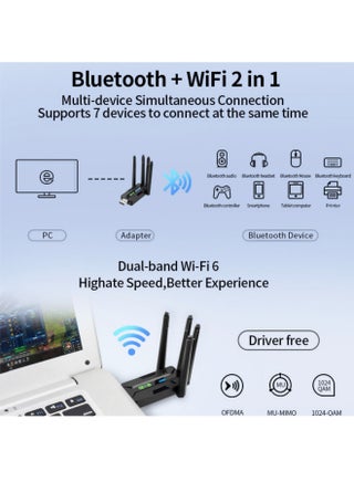محول واي فاي 6 USB لأجهزة الكمبيوتر المكتبية - محول شبكة لاسلكية AX900 بتردد 5 جيجاهرتز/2.4 جيجاهرتز، توصيل وتشغيل، 4 هوائيات 5 ديسيبل، يدعم Windows 11/10 - view 3